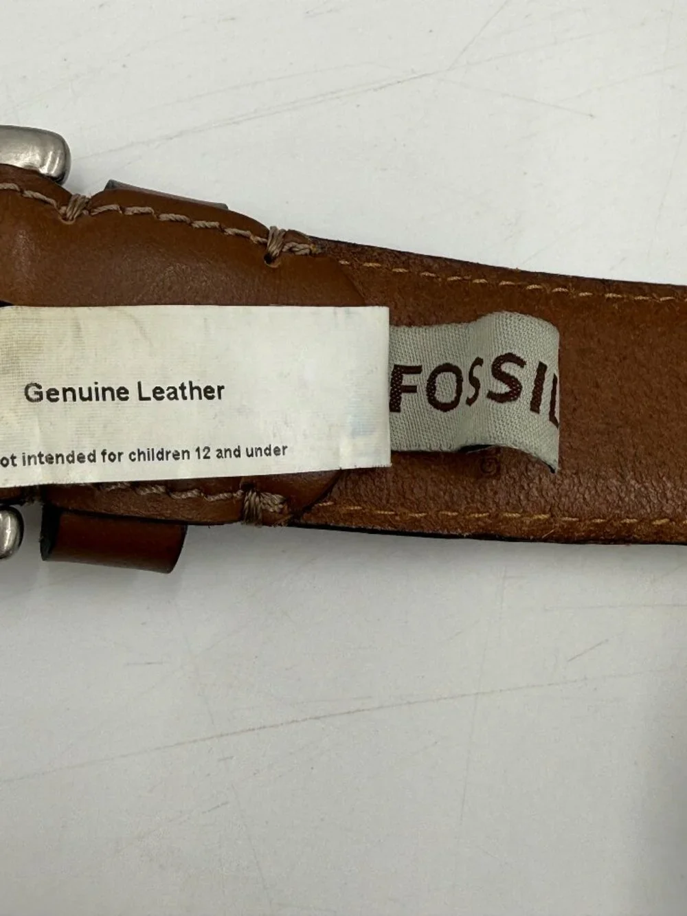 Fossil Genuine Leather Belt Brown Tan Size 38/95 Work Casual Silver Buckle 1.5